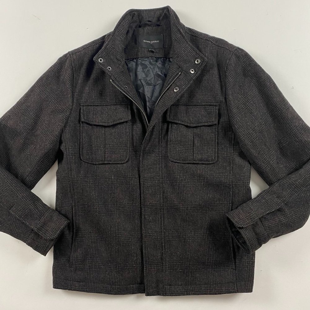 Banana Republic Wool Blend Houndstooth Tweed 4-Pocket Jacket Men's Medium